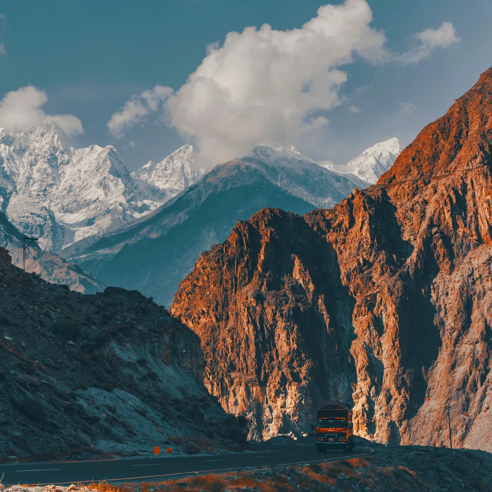 Freight truck on a mountain road in Pakistan — supporting regional road transportation photograph