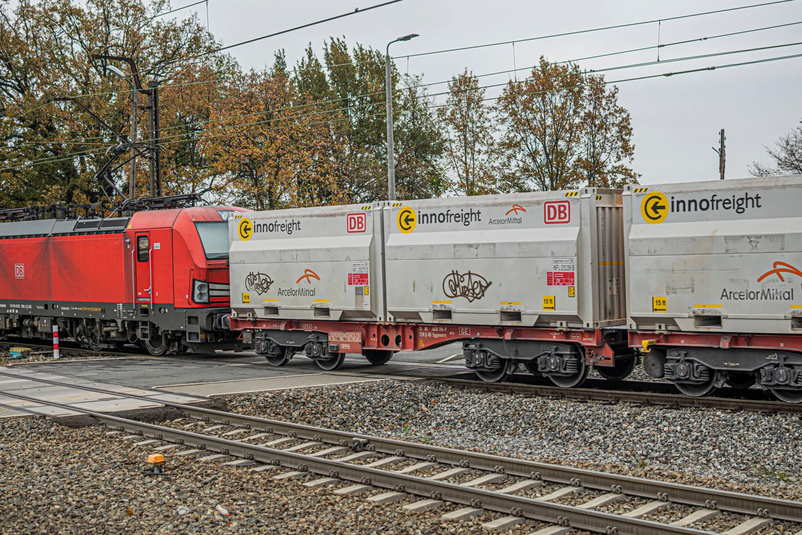Freight train with shipping containers — illustrative railway logistics image