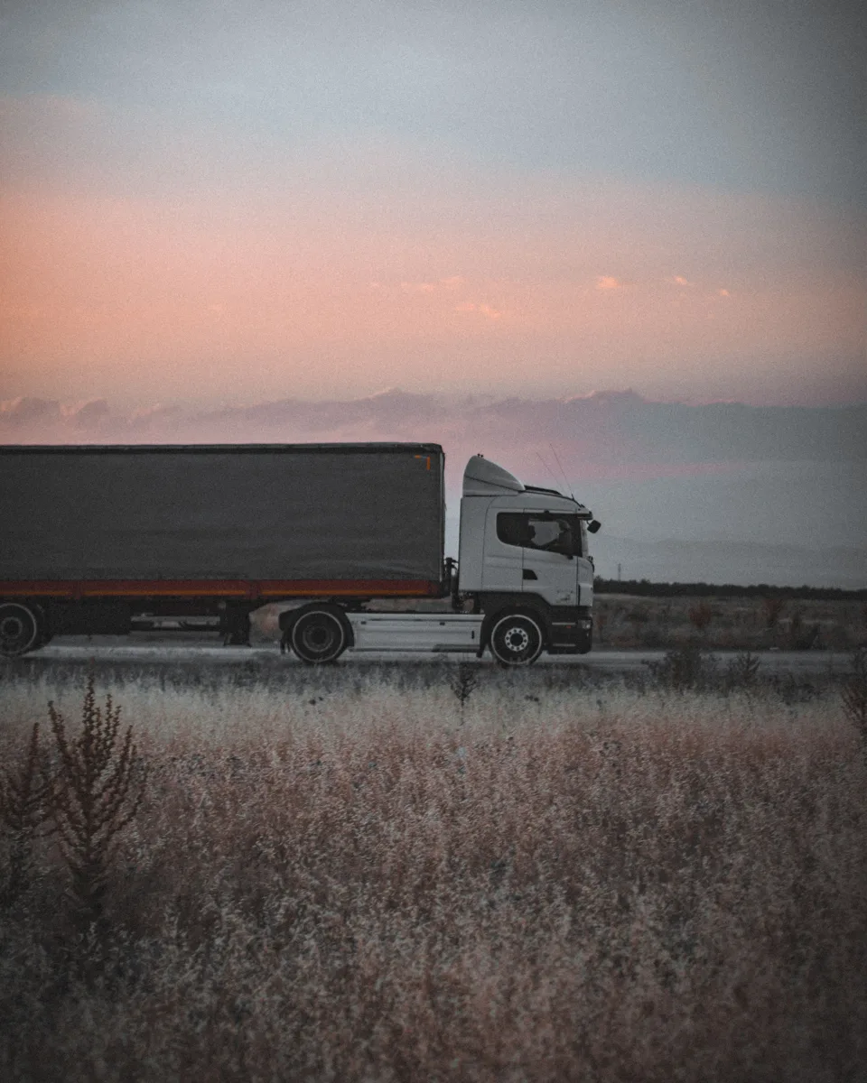 Freight truck travelling on a highway