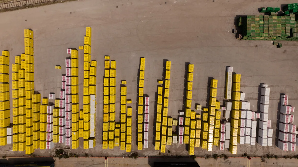 Stacked cargo containers at a freight terminal